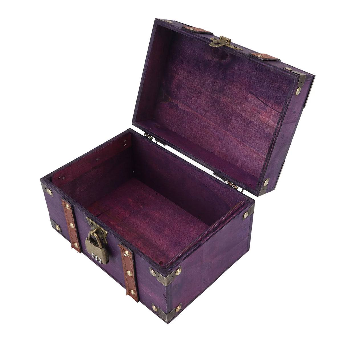coffre bijoux bois violet vintage serrure réutilisable 22x15x13cm