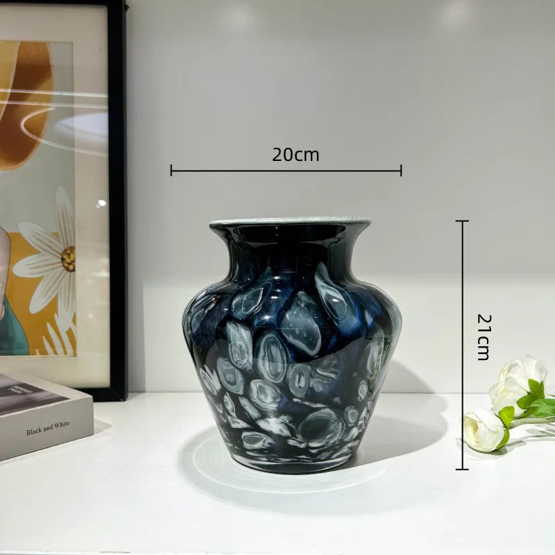 vase moderne verre émaillé bleu marbré pot fleurs décoration maison opaque