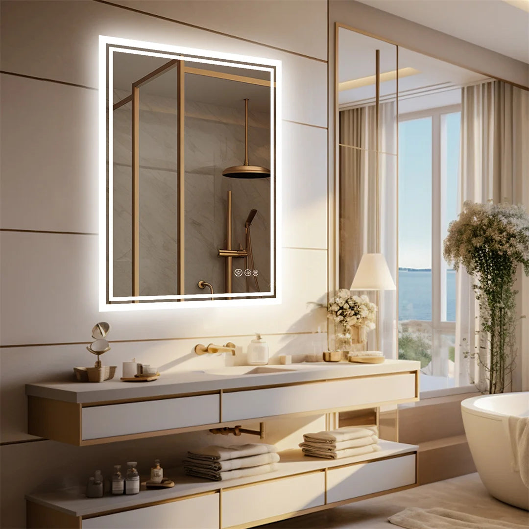 miroir bain vasque étagères moderne blanc bois élégant accessoires sallebain