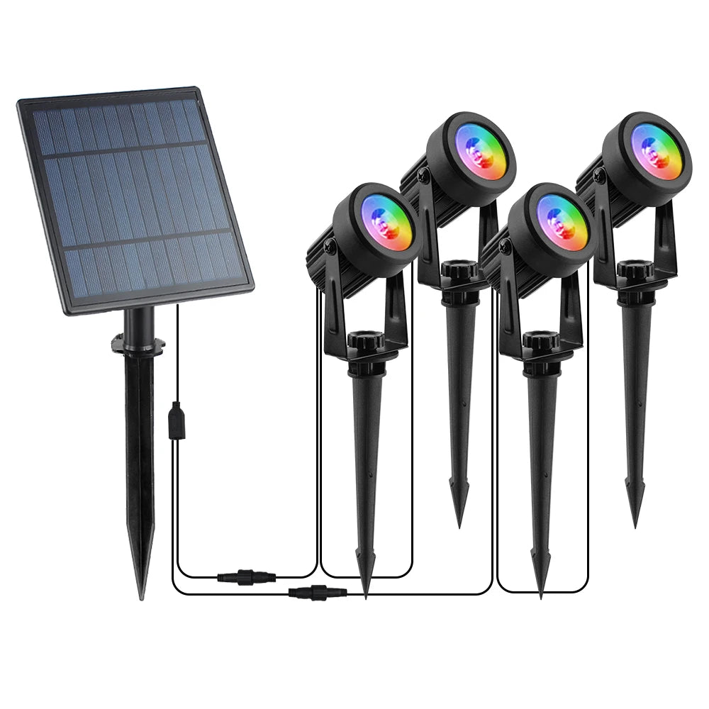 projecteur solaire led ip65 moderne noir matextérieur câble controle rgb autonomie