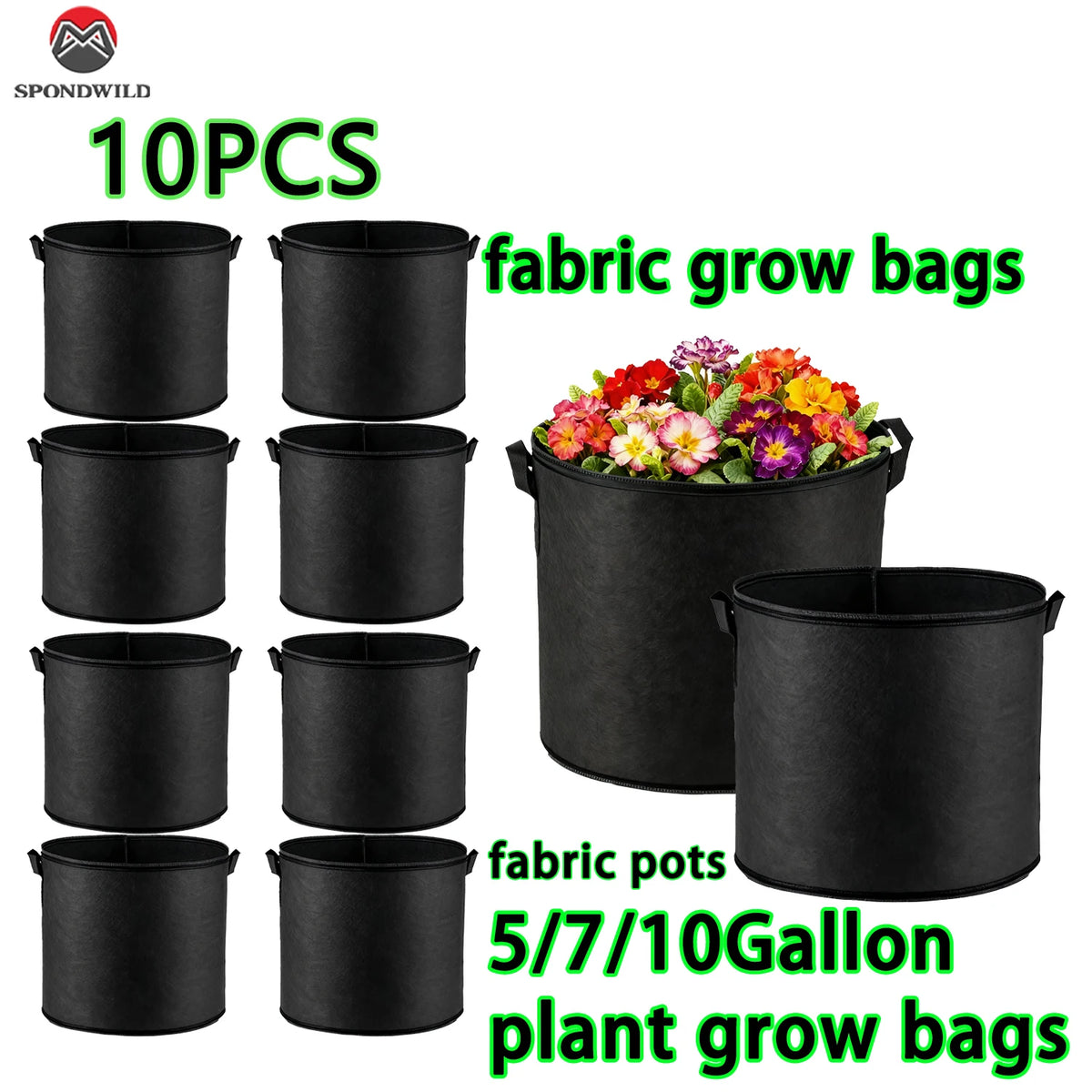 sacs culture tissu noir 10 gallon poignées renforcées aération jardinerie durable