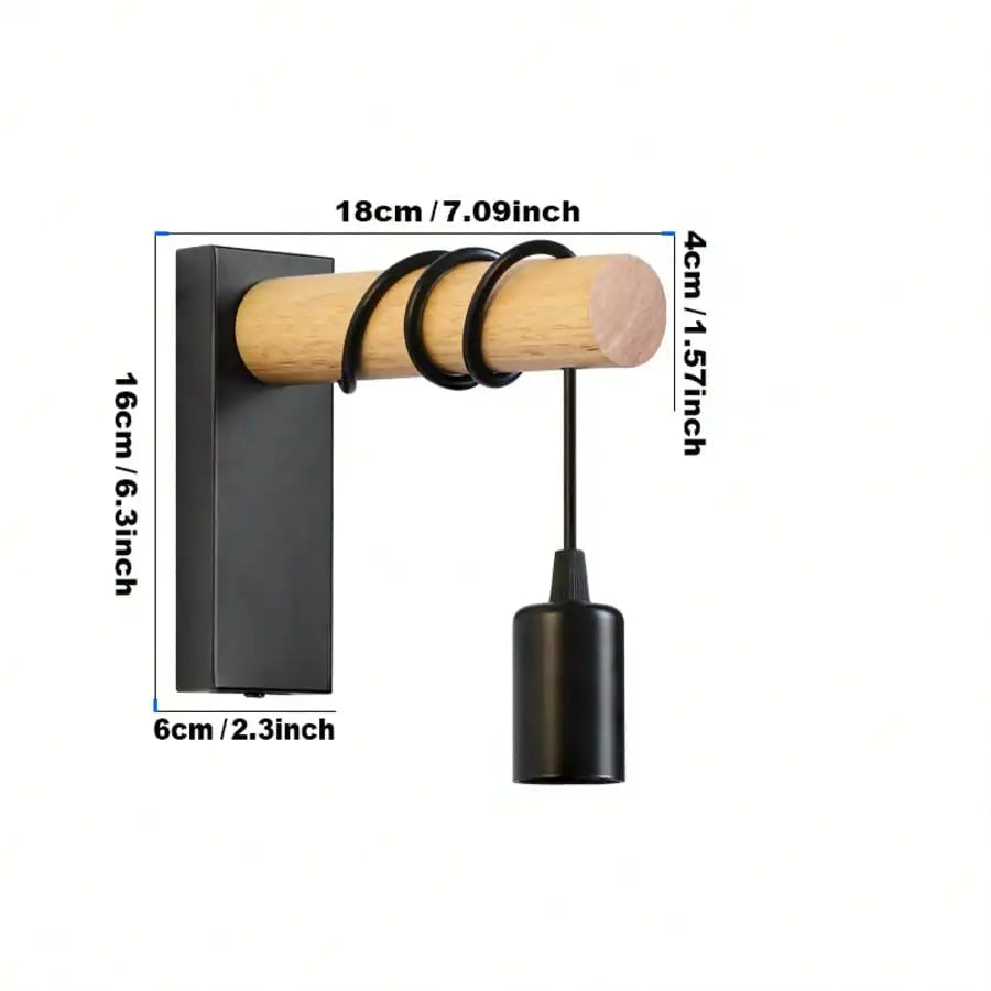 lampe murale bois naturel spirales noires moderne rustique fixée mur entrée chambre étude salon