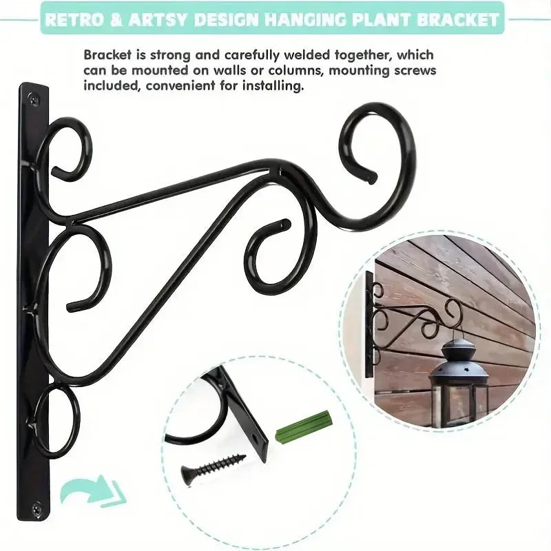 support mural noir plantes suspendues volutes rétro artisanal fixation vis chevilles murales