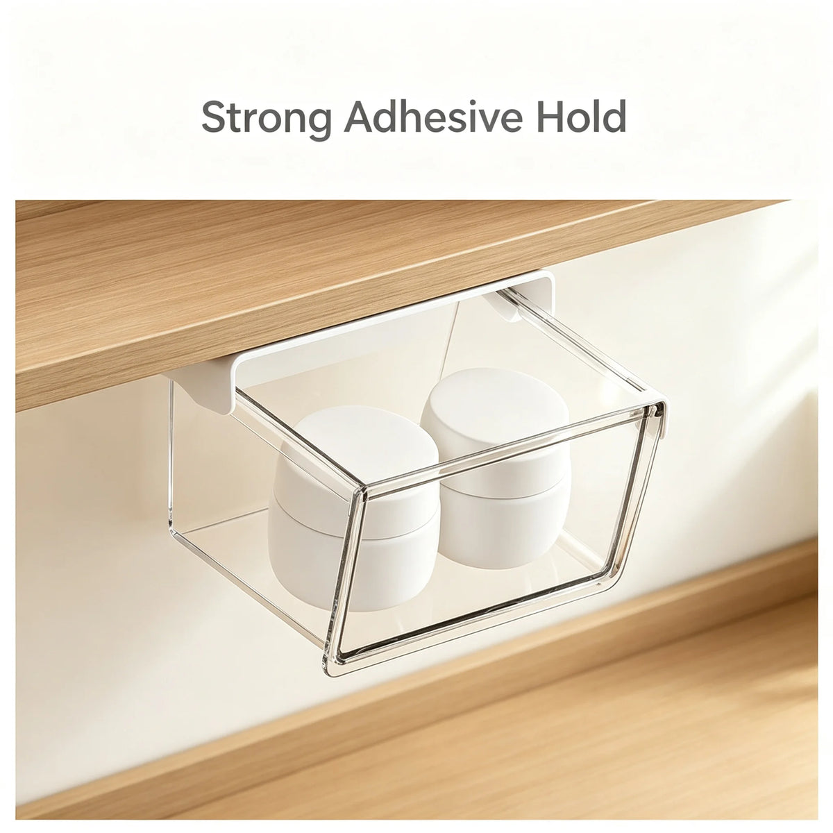 boîtes rangement transparentes adhésives modernes multi usages cosmétiques tiroirs organisation maquillage papier toilette minimalistes