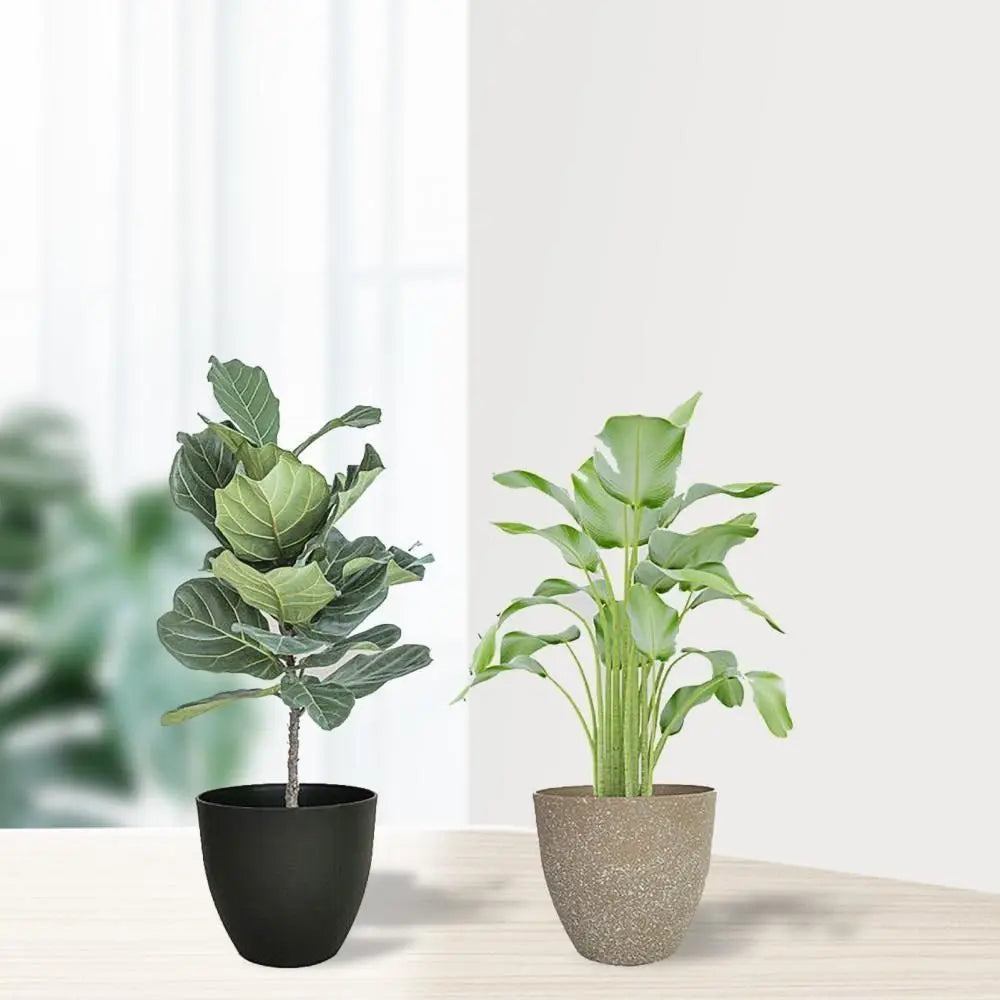 Pots fleurs modernes plastique texturé noir gris opaques XL
