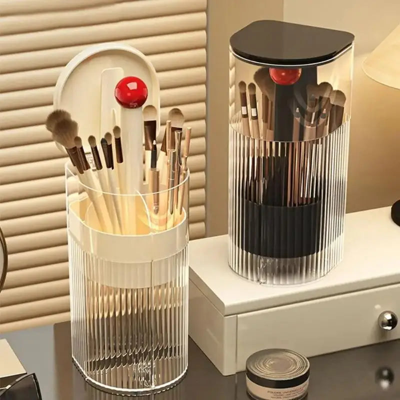 organisateur pinceaux maquillage transparent noir rayures moderne adhésif brosse éponge cosmétique rangement