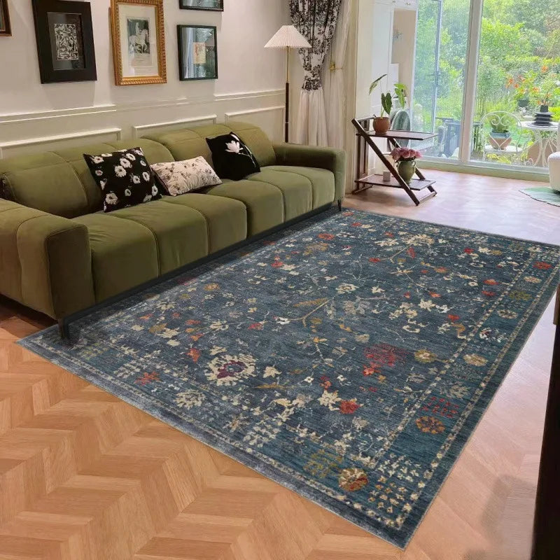 tapis floral orné vert beige bleu classique vintage antidérapant extérieur salon chambre prière