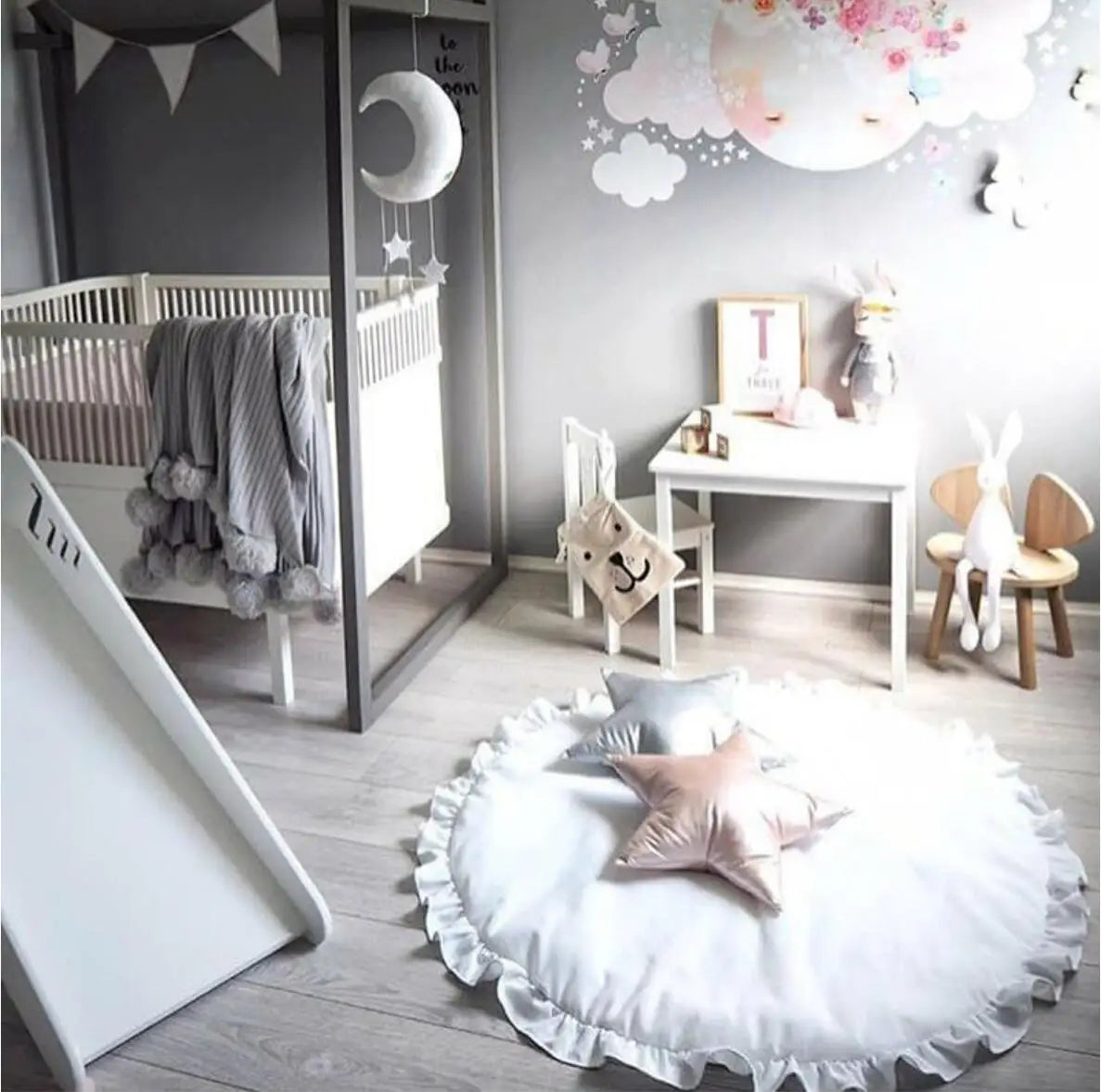 tapis rond bébé doux fibre bambou rose pâle moderne confortable doublure 100cm