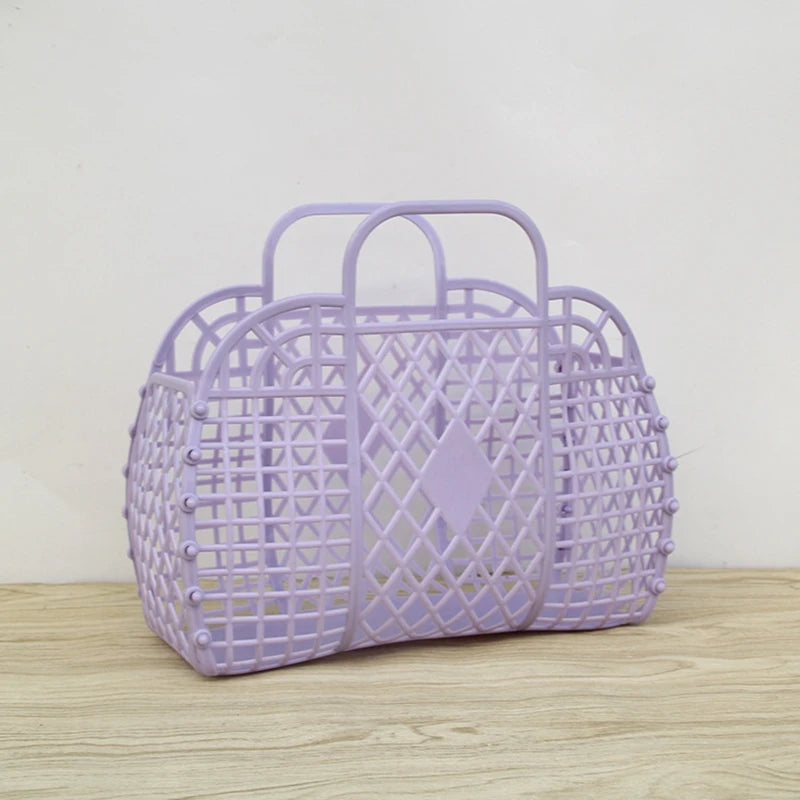 panier maille moderne noir rose clair bébé rangement réutilisable respectueux environnement minimaliste poignéescrição basée