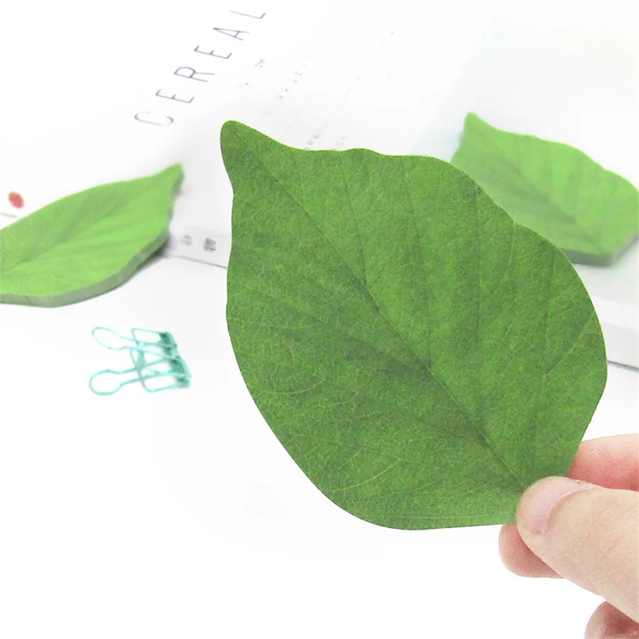 feuilles vertes autocollantes notes forme feuille naturelle minimaliste bloc 50 feuilles