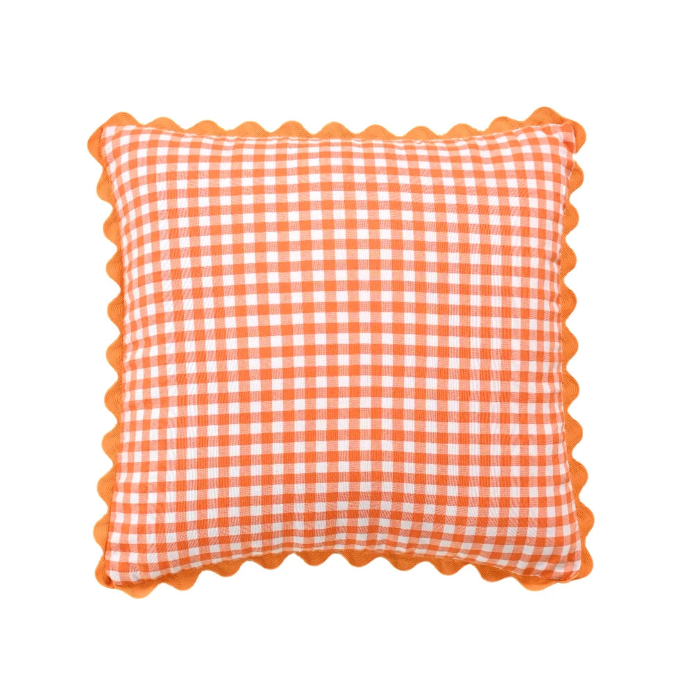 taies d'oreiller carreaux douces moderne confortables lit maison couleurs vert jaune rose orange beige