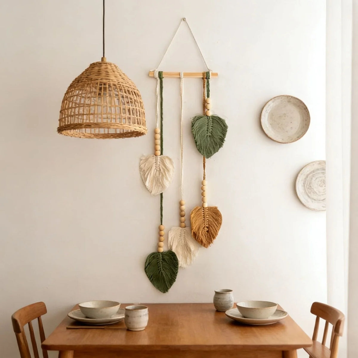 suspension murale feuilles vert bois boho naturelle deco chambre salon