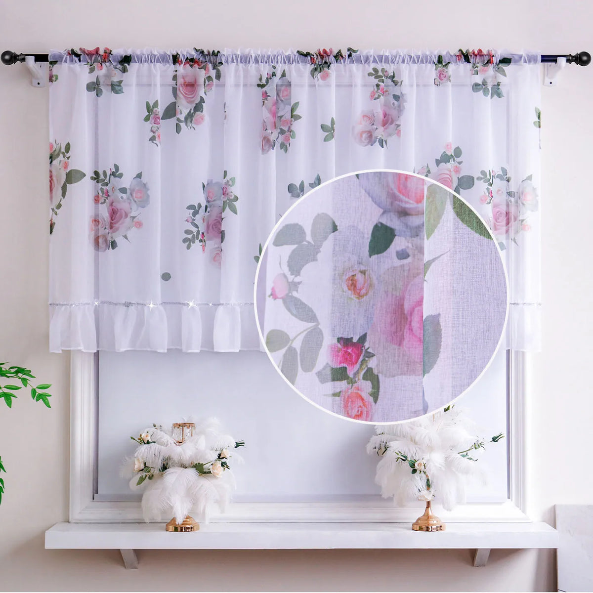 rideau floral transparent plissé romantique imprimé dentelle salon européen américain