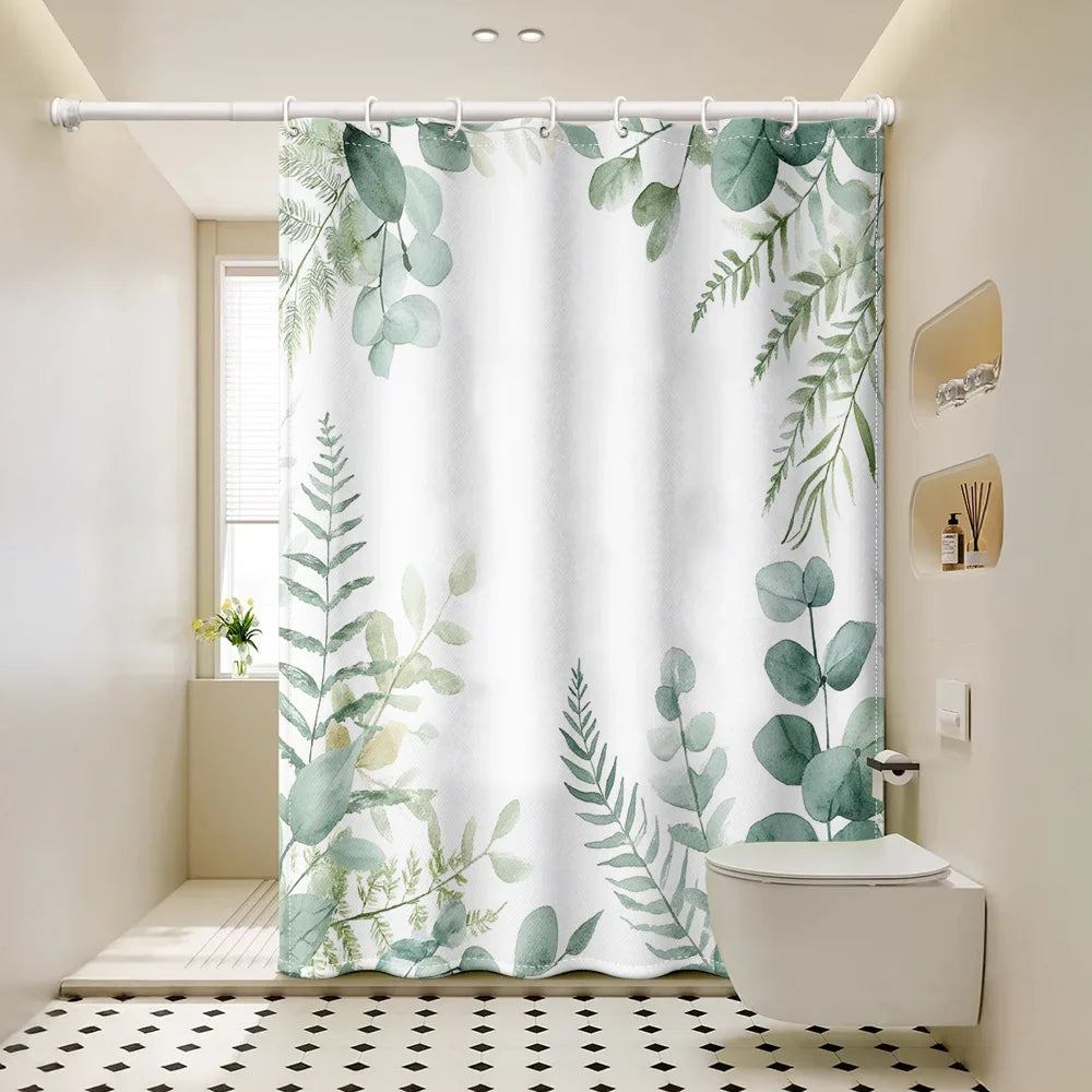 rideau douche moderne feuilles vertes aquarelle polyester blanc opacité naturel machine laver 120x180cm