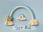 décoration arc ciel tissé franges bohème artisanal nouveau né photo chambre bébé rose blanc