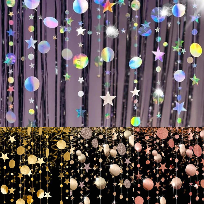 guirlande or argent étoiles paillettes festives moderne anniversaire mariage deco chambre fil suspension disco