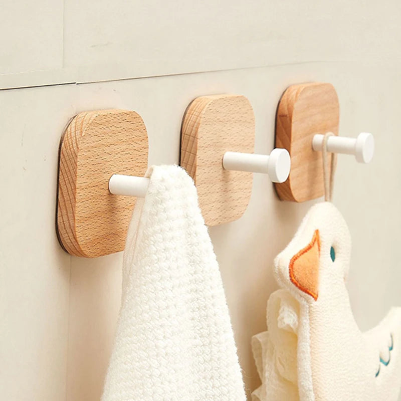 porte serviettes adhésif bois naturel minimaliste moderne porte accessoires serviette canard dents étoile bois