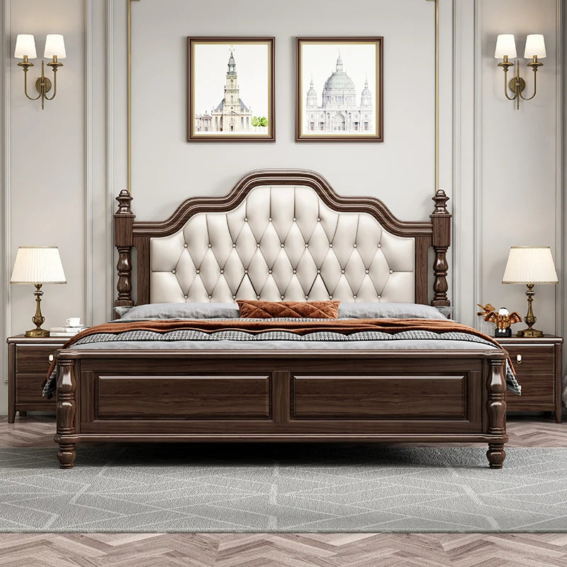 lit marron foncé classique cuir capitonné tissu carreaux 160cm 190cm chambre coucher moderne