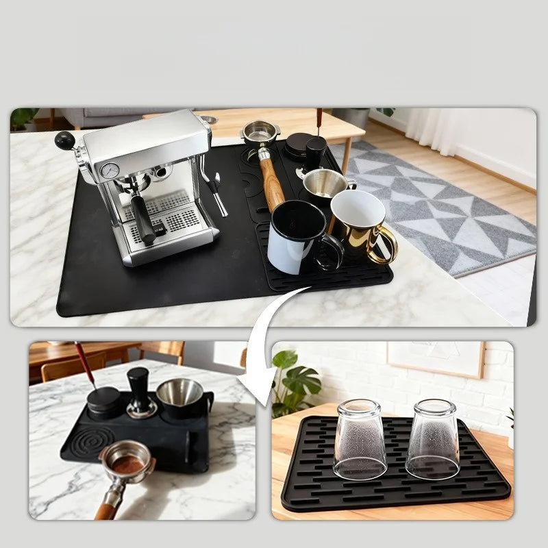 tapis protection machine noir moderne antidérapant tasse tamper gobelets accessoires espresso