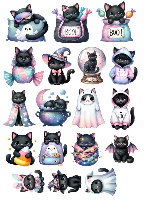 sticker halloween chats fantômes licornes mignon coloré brillant dessin animé