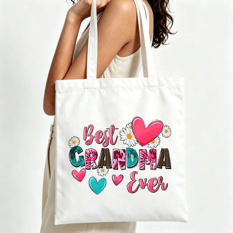 sac main toile cartoon coeurs marguerites blanc moderne sans fermeture echangette poignees