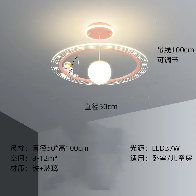 lampe suspendue moderne étoiles astronaute blanc doré bleu clair éclairage chambre enfant