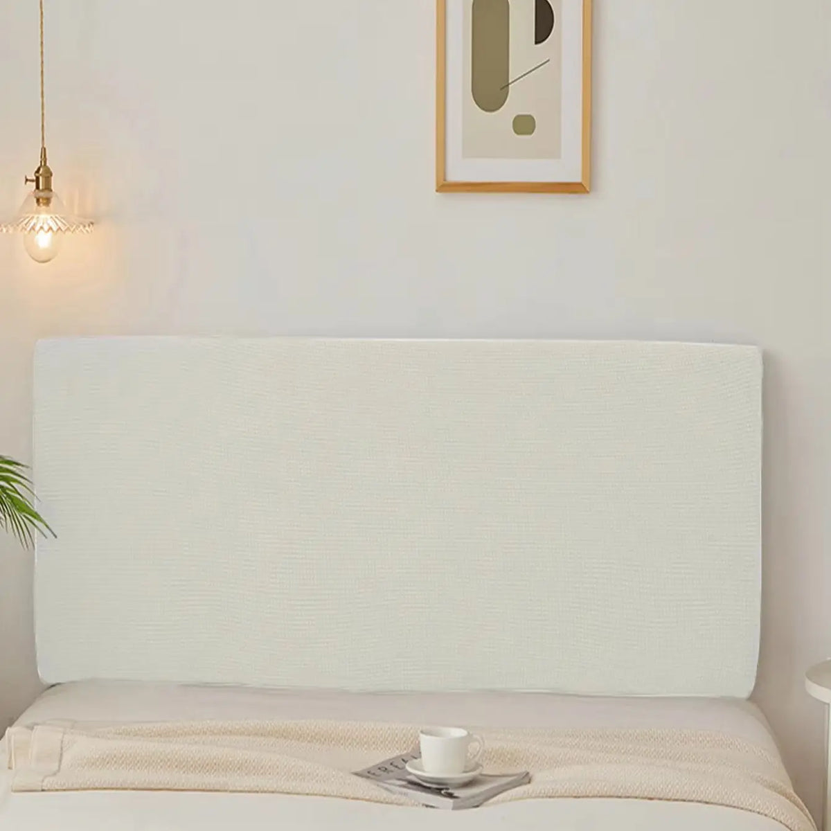 housse couvre tête lit blanc texture tissée moderne anti poussière polyester spandex