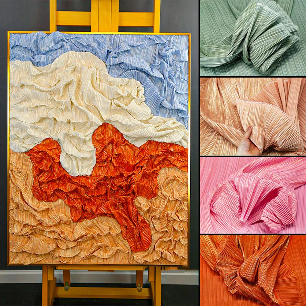 tissu plissé papier rayures horizontales bleu blanc orange rose artisanal texturé décoration mariage présentation