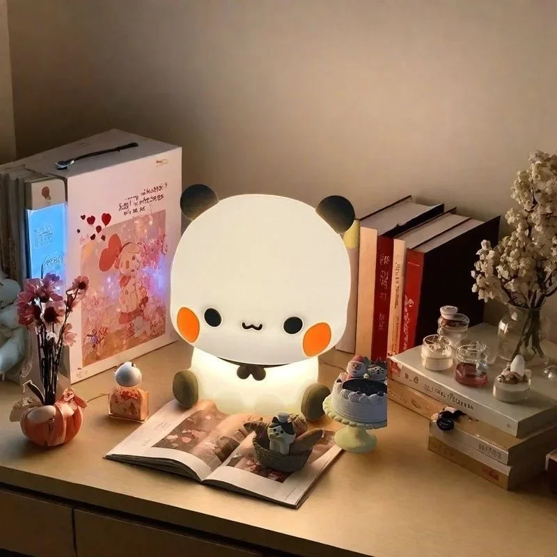 veilleuse table animal panda blanc marron oreilles yeux joues orange mignon cartoon