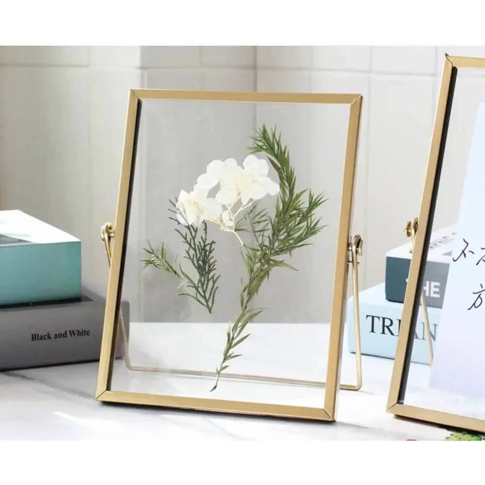 cadre photo verre transparent pied or moderne motifs abstraits minimaliste
