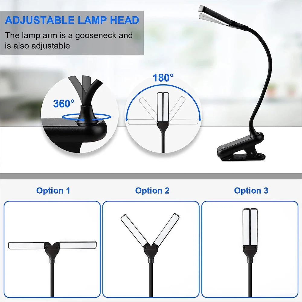 lampe lecture portable rechargeable led pinces noir mode moderne tactile affichage luminosité