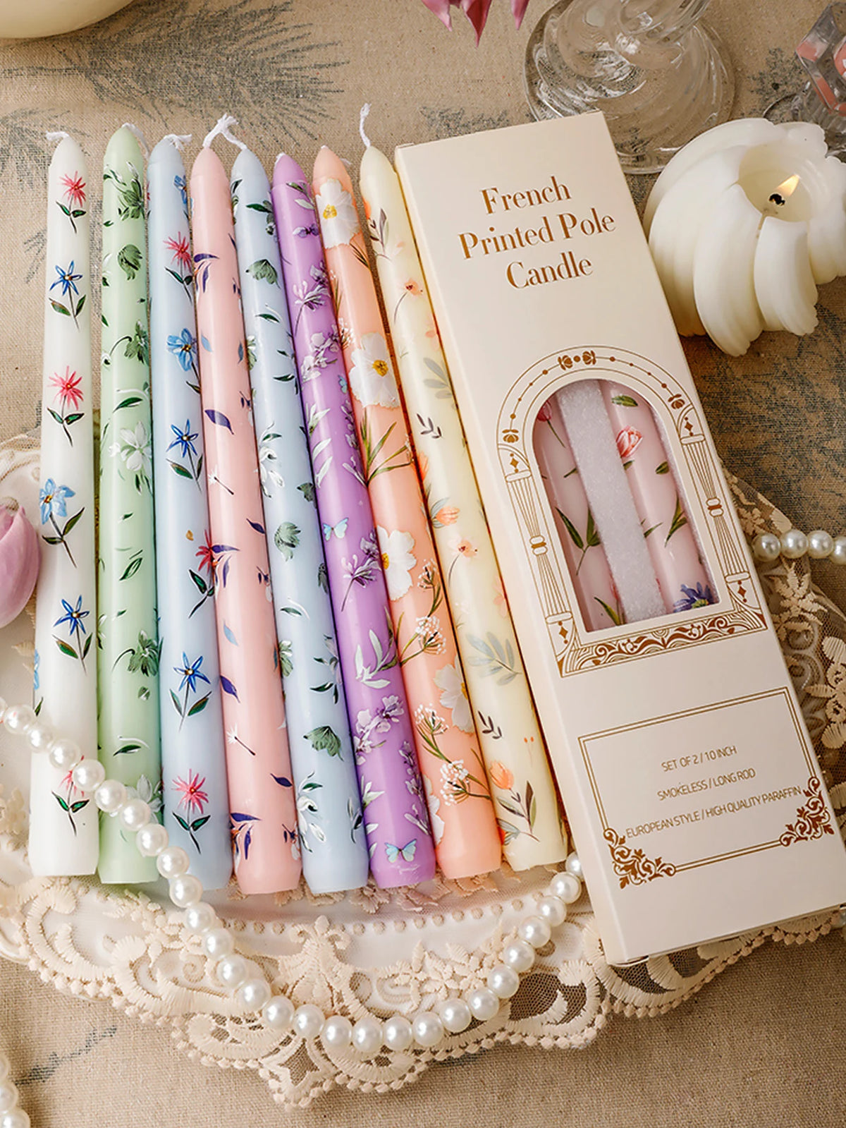 bougies décoratives fleurs vert pastel rose violet classique sans fumée boîte rangement dîner romantique