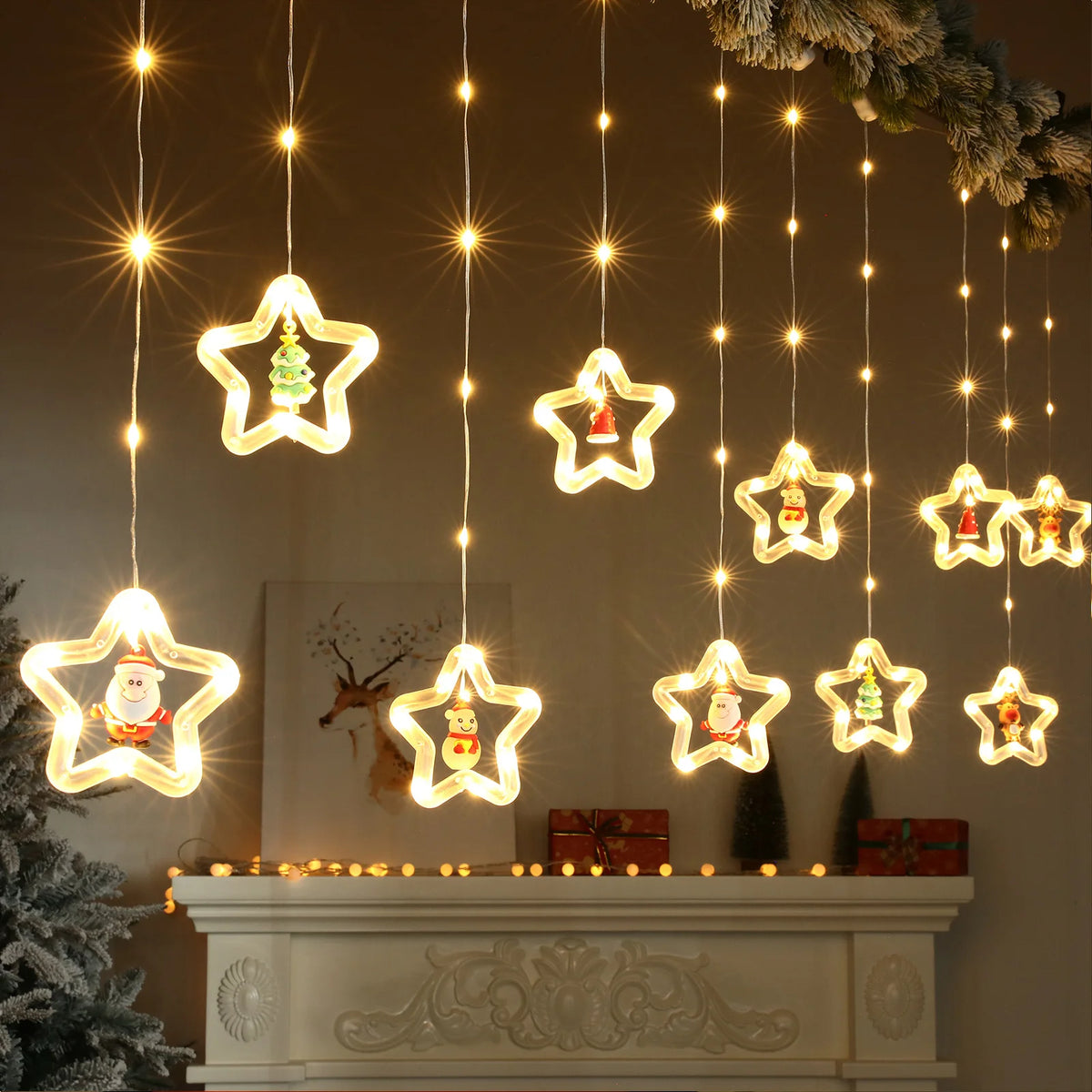 guirlande lumineuse noël multicolore flocons sapins père noël moderne télécommande led 100 ampoules 3m