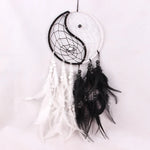 attrape rêves yin yang noir blanc plumes ethnique boho chic corde