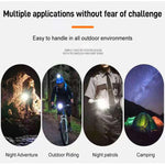 lampe frontale rechargeable led argent orange zoomable ceinture ajustable affichage numérique moderne technologiqueextérieur camping