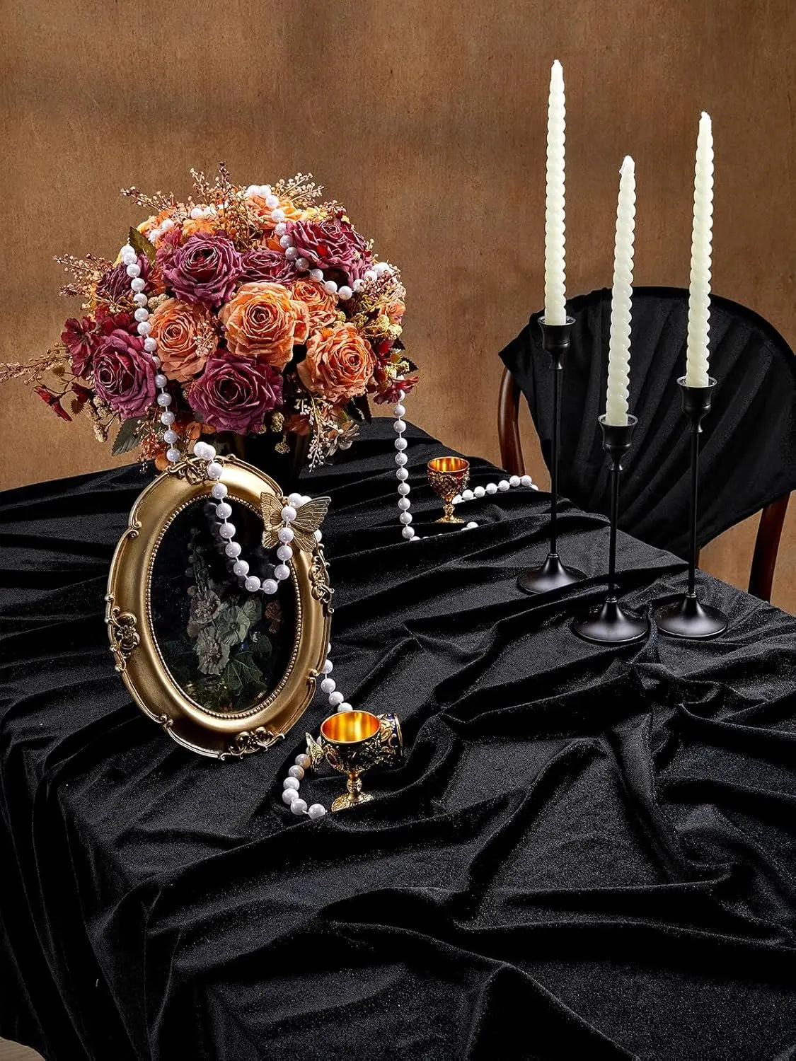 nappe noire velours halloween classique geometrique table manger décoration mariage festivité polyester