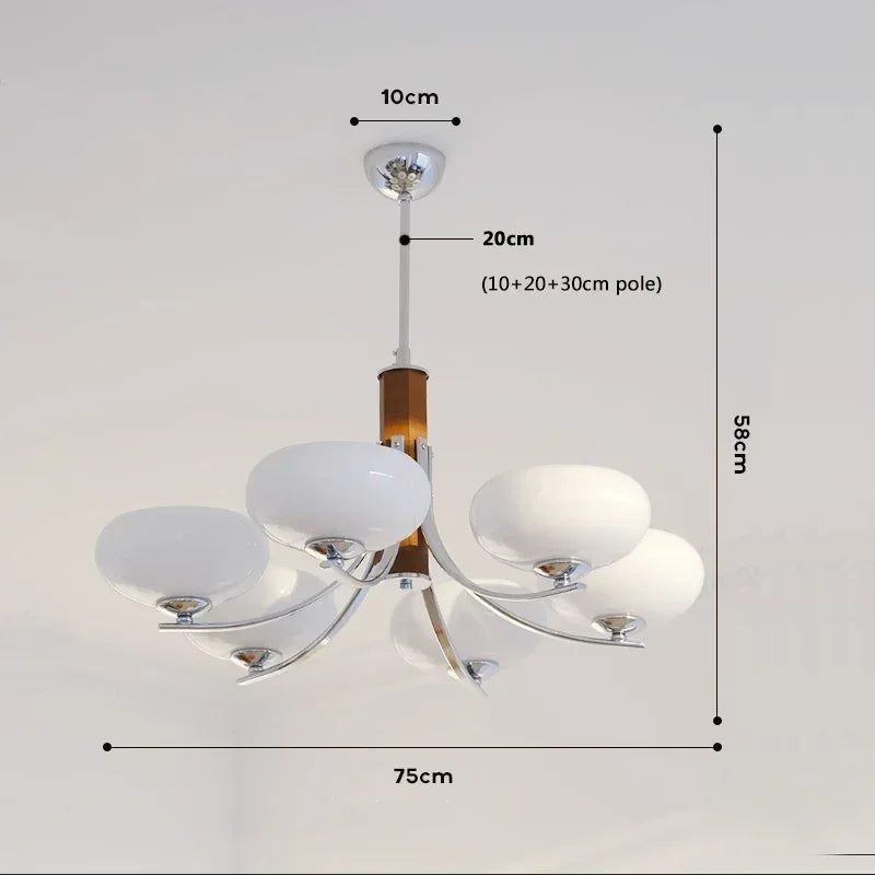 lustre moderne suspension bois abat jour blanc chrome ampoules led tactile