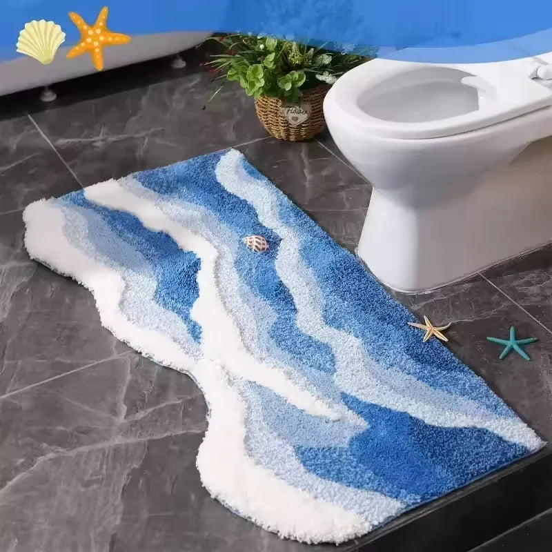 tapis bain bleu blanc ondulé antidérapant moderne salle bain chambre salon porte decoration maison