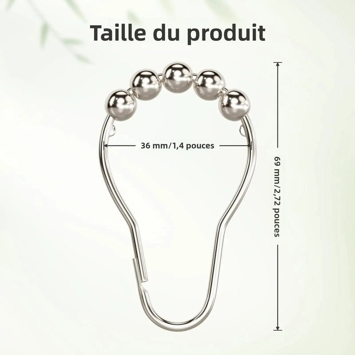 anneaux rideau douche crochets métal résistant rouille billes décoratives moderne minimaliste fixations tringle barre