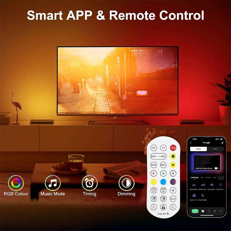 ruban led rgbic controle app synchronisation musicale detection couleur 55 75 pouces