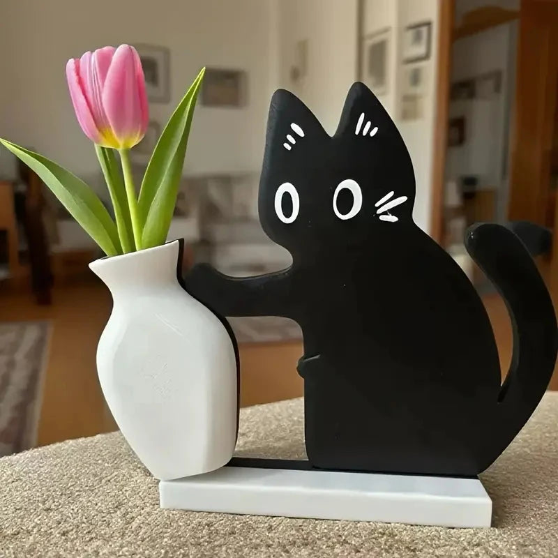 support mural vase noir dessin chat yeux blancs adhésif décoration moderne aimant réfrigérateur