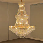 lustre pendentif cristal or hall salon classique 30mètres carrés 20lumières transparents decoration