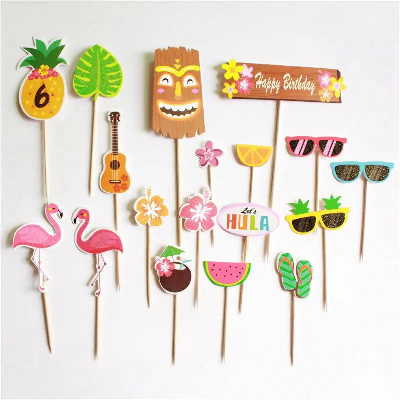 décoration fête hawaïenne ananas flamant rose palmier fruits coquille noix coco lunettes soleil clips