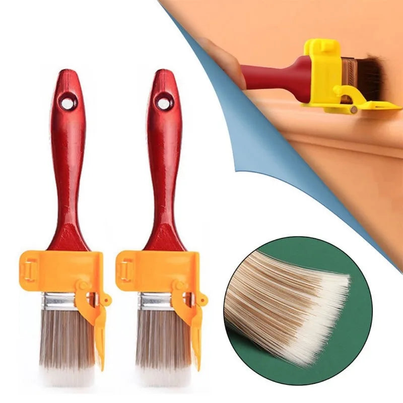 pinceau peinture rouge jaune gris poils blancs manche plastique clips jaunes kit outil artisanal