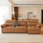 canapé d'angle simili cuir marron clair moderne 255cm longueur inclinable coussin décoratif