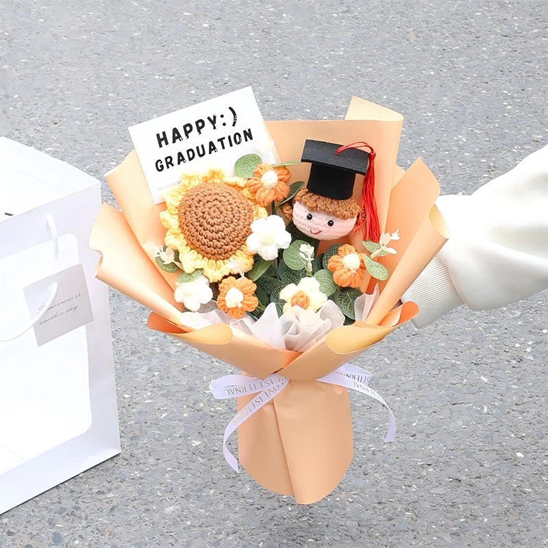bouquet fleurs artificielles graduation couleur blanc jaune bleu rose vert figurine ruban décoration maison