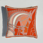 coussin decoratif velours orange motif cheval moderne bord doré 45x45cm sofa decoration