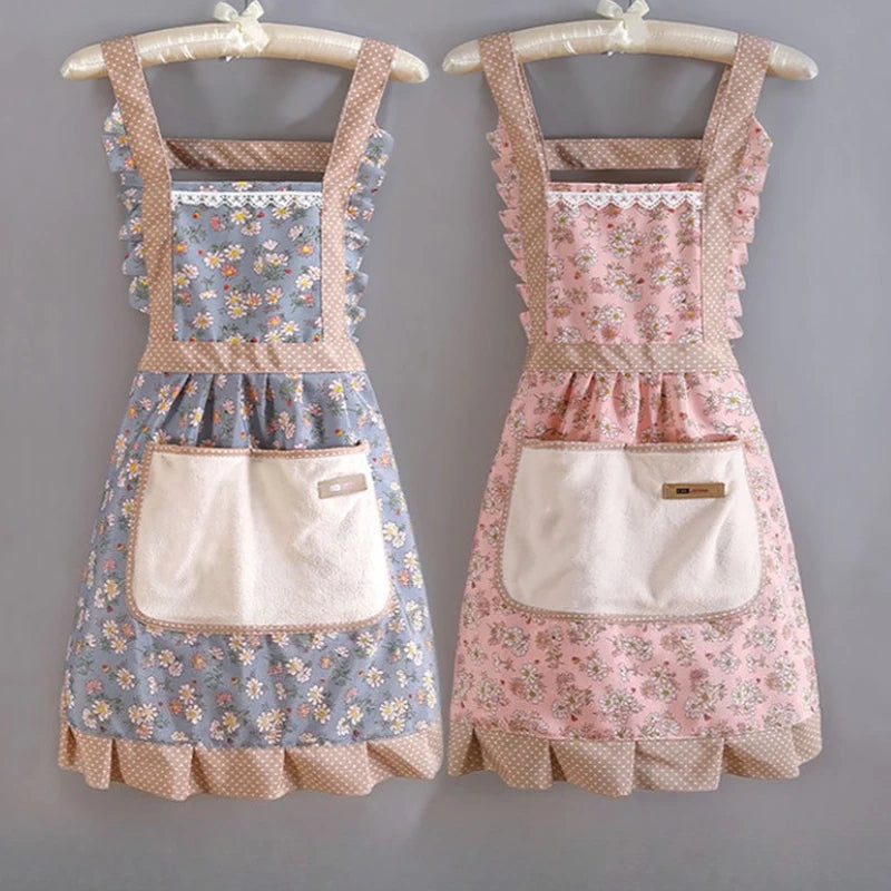 tablier cuisine tablier sans manches polyester motifs floraux poches bretelles réglables bleu rose rustique