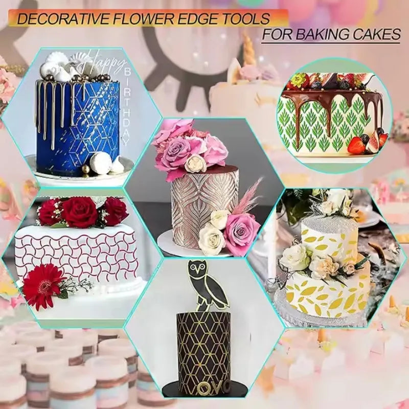 moules gâteau réutilisables divers motifs blanc bleu doré rose moderne élégants abstraits floraux géométriques