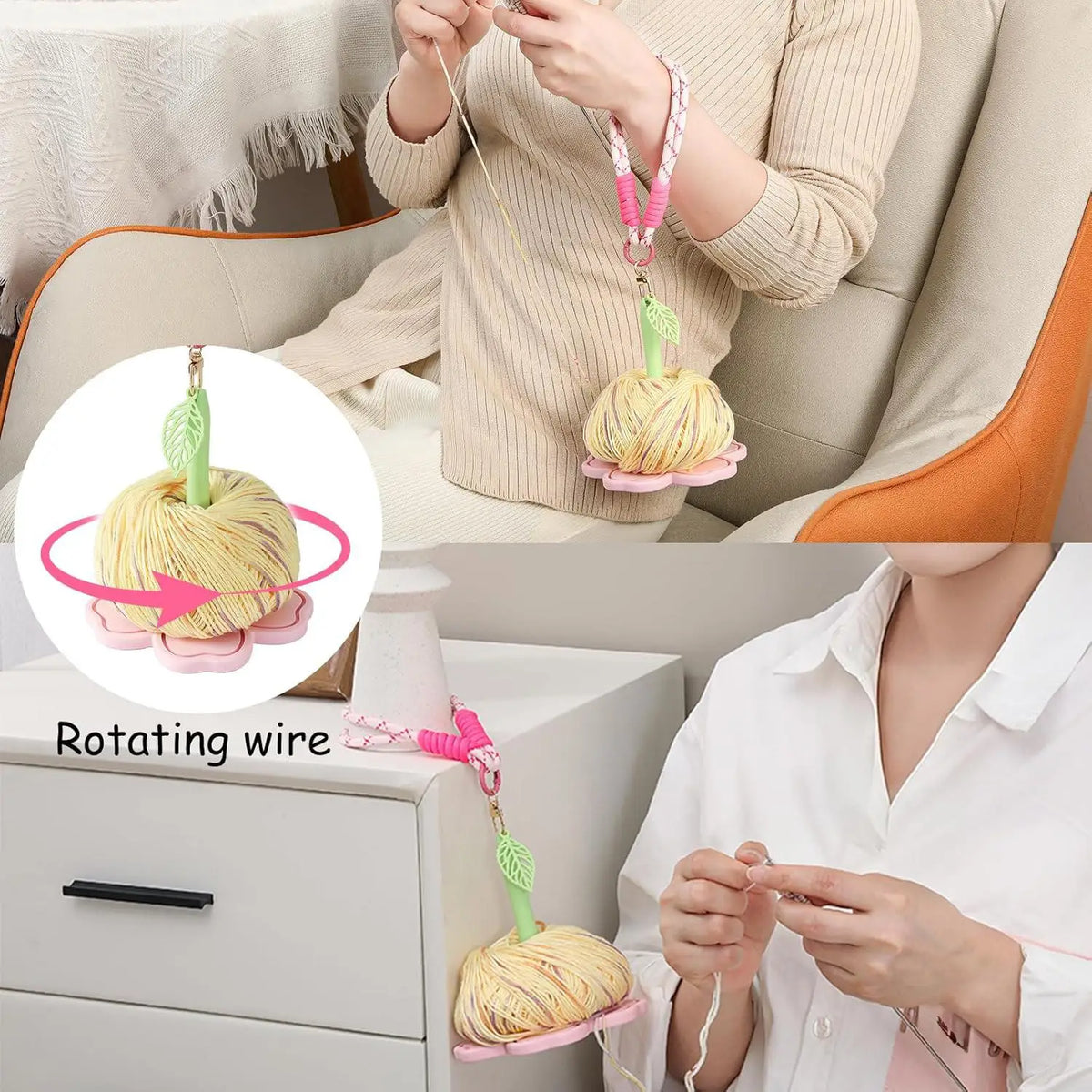 organisateur bobines fil tricot crochet portable poignet rose vert jaune blanc rouge floral